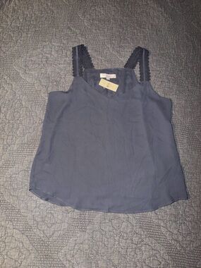 LOFT Gray Lace-Trim V-Neck Cami